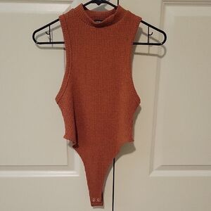 Chic Rust Ribbed Bodysuit